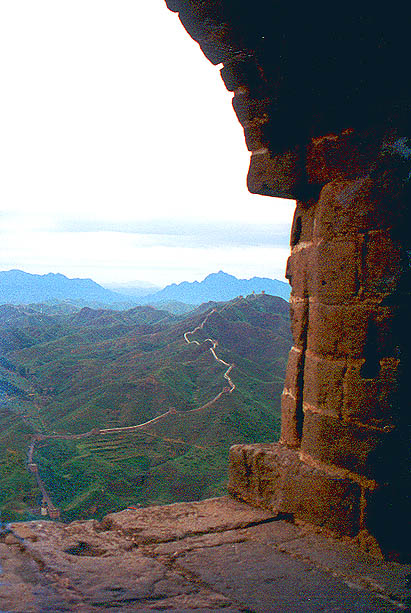 Looking west from a guard tower: Mongolia on the right, China on the left. Blue Mountains.